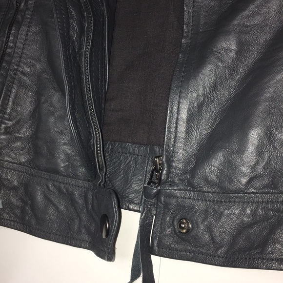 BB Dakota Blue/Gray Leather Moto Jacket, Size L - Picture 4 of 13